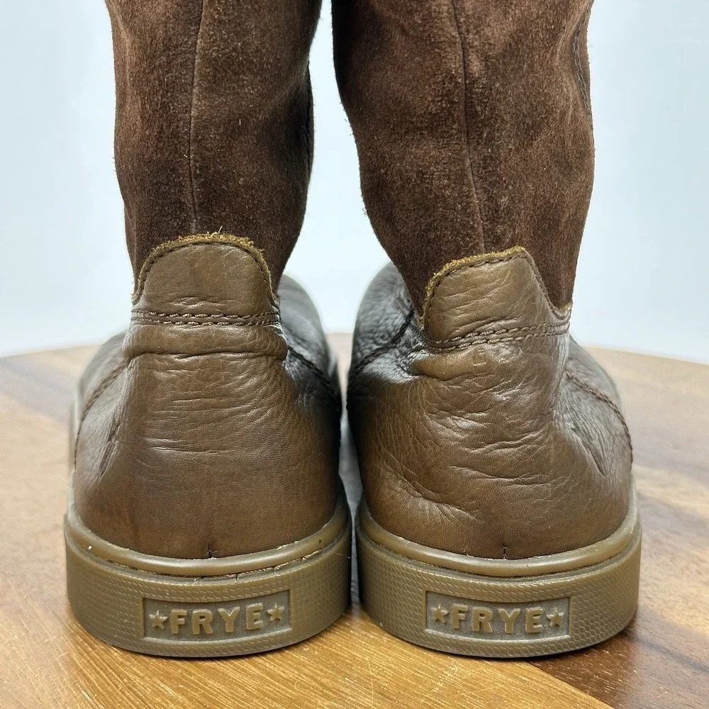 Womens Frye Gemma Tall Brown Suede Pull On Shearling Lined Boots‎ Size 7 M GUC